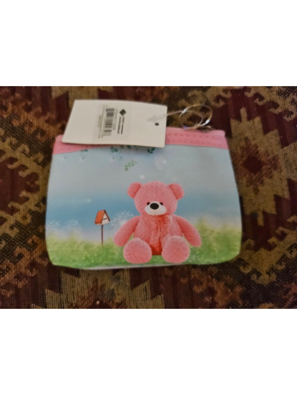 NWT - Teddy Bear w/bird house - Coin Purse /Makeup bag / Storage bag NEW